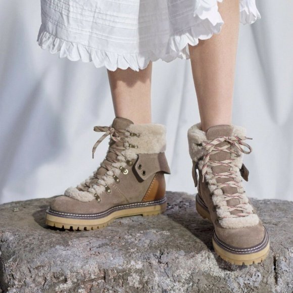 sz US 37, 38 see by chloé Eileen shearling hiker boots MSRP$495 CLEARANCE - Picture 4 of 13